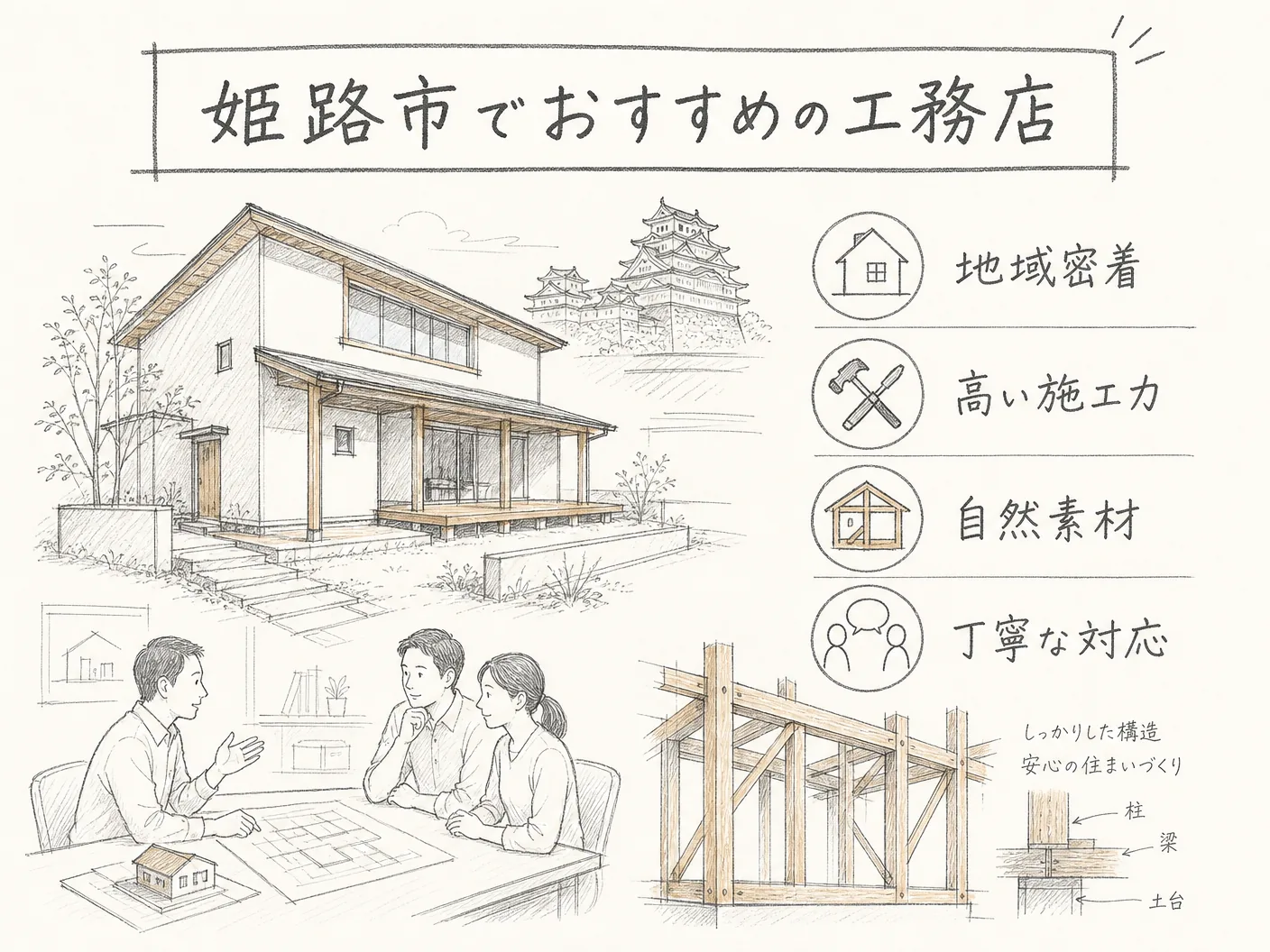 選び方の姫路市でおすすめの工務店まとめを表す図解イラスト