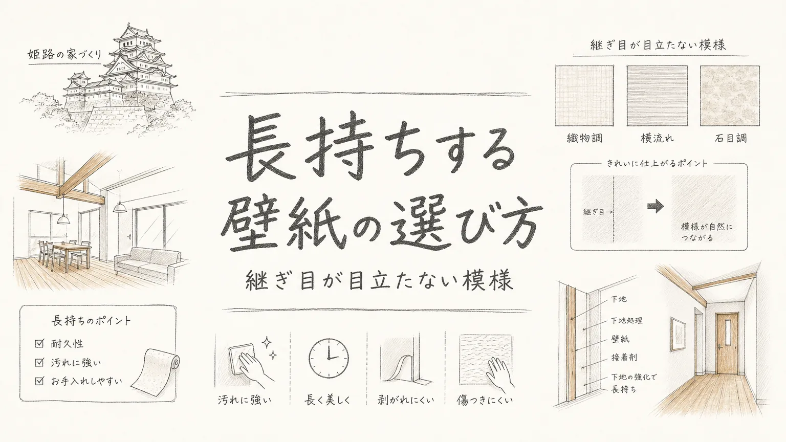 姫路で長持ちする壁紙の選び方｜継ぎ目が目立たない模様の選択のアイキャッチ画像