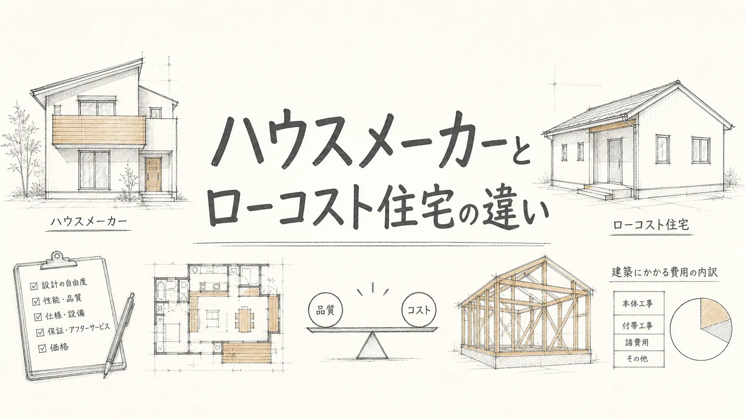 姫路でハウスメーカーとローコスト住宅の違いが分からない方へのアイキャッチ画像