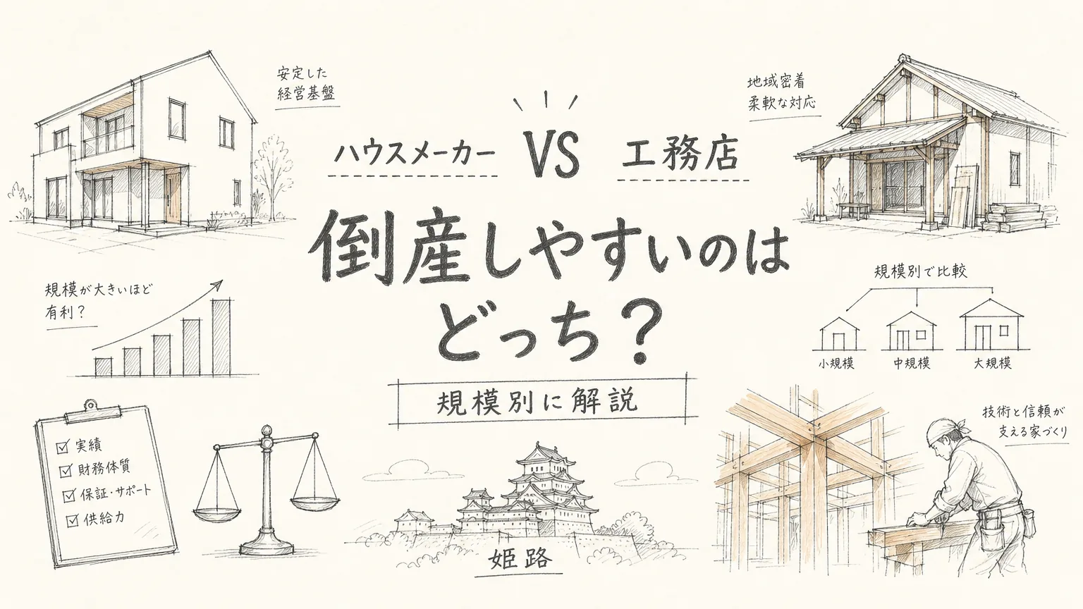姫路のハウスメーカーVS工務店、倒産しやすいのはどっち？規模別に解説のアイキャッチ画像