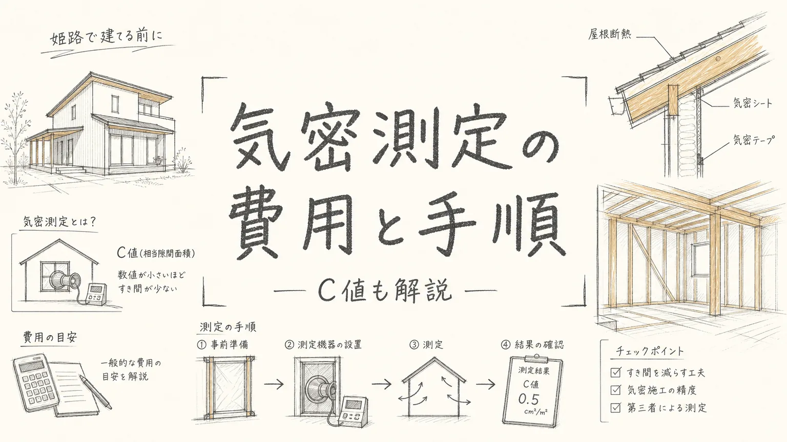 姫路で家を建てる前に知りたい気密測定の費用・C値・手順の解説のアイキャッチ画像