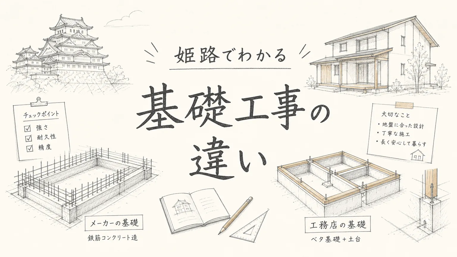 姫路でわかるメーカーと工務店の基礎工事の違いのアイキャッチ画像
