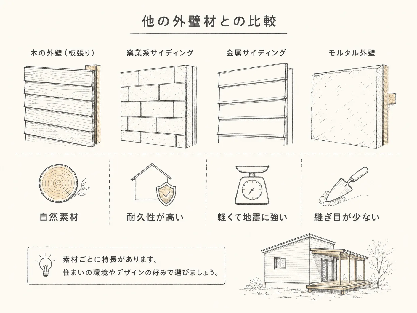 そとん壁の他の外壁材との比較を表す図解イラスト