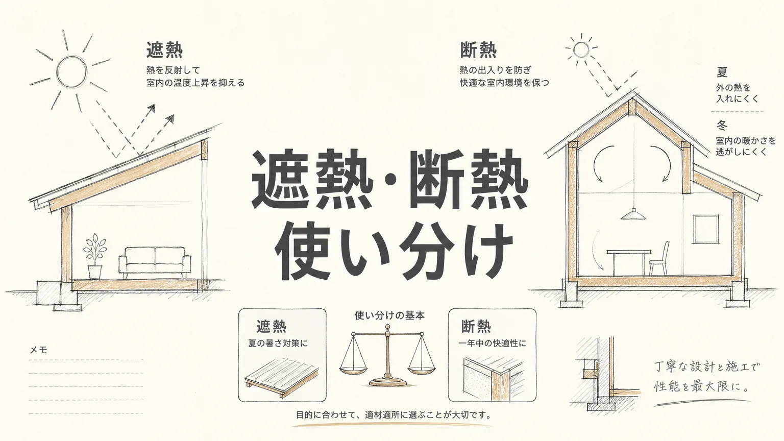 遮熱と断熱の違いとは？夏・冬の考え方をわかりやすく解説のアイキャッチ画像