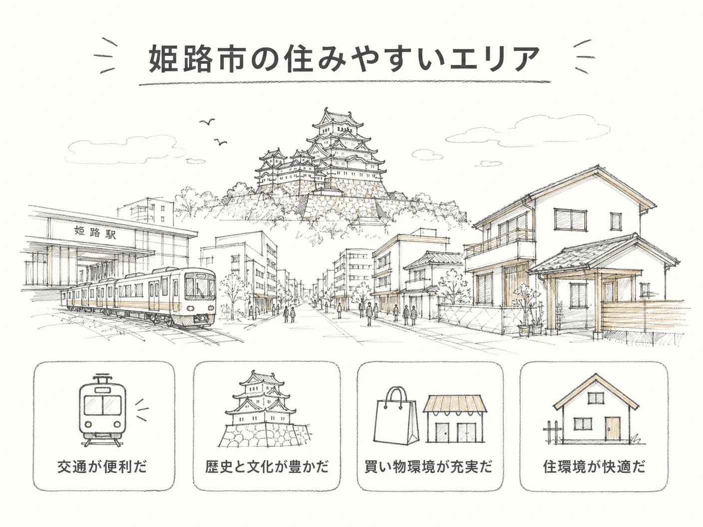平屋 間取りの姫路市の住環境とおすすめエリアを表す図解イラスト