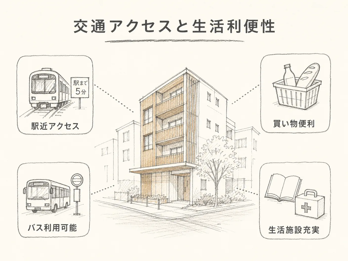 姫路 移住の交通アクセスと生活利便性を表す図解イラスト