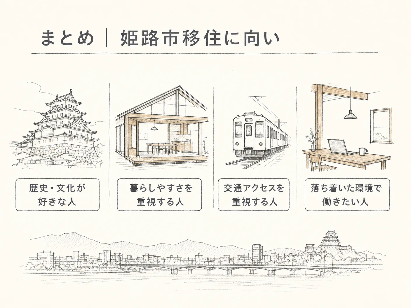 まとめ|姫路市移住に向いている人は?を表す図解イラスト