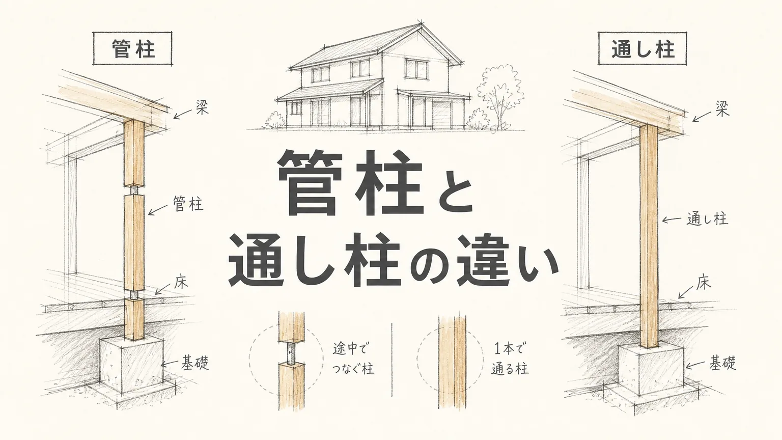 管柱と通し柱の違いとは？耐震性への影響と構造設計の本音のアイキャッチ画像
